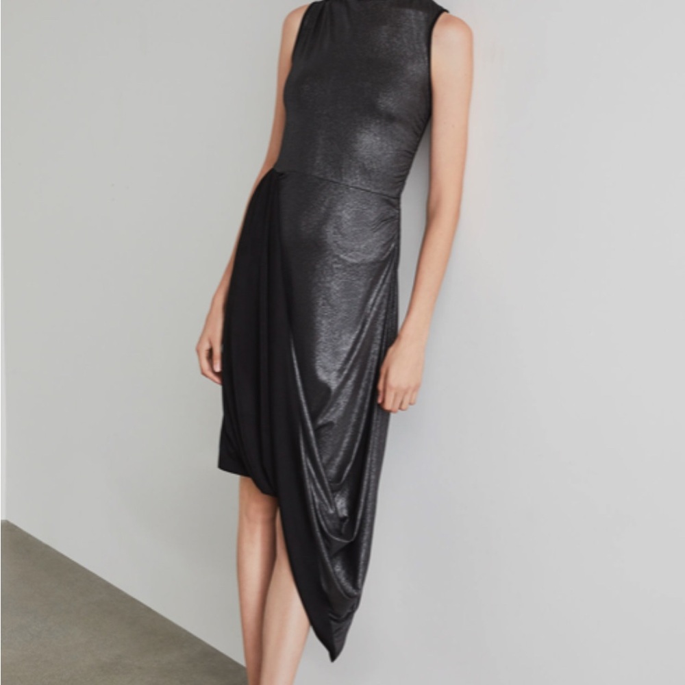 BCBG Max Azria Metallic Turtleneck Dress Elegant Black Sleeveless Dress